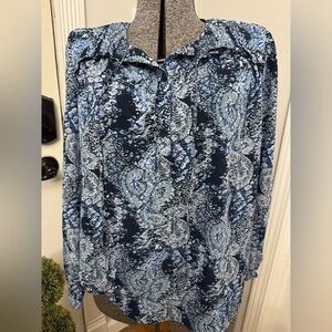 Joie Blue Long Sleeve Paisley Blouse with Mandarin Collar size Small